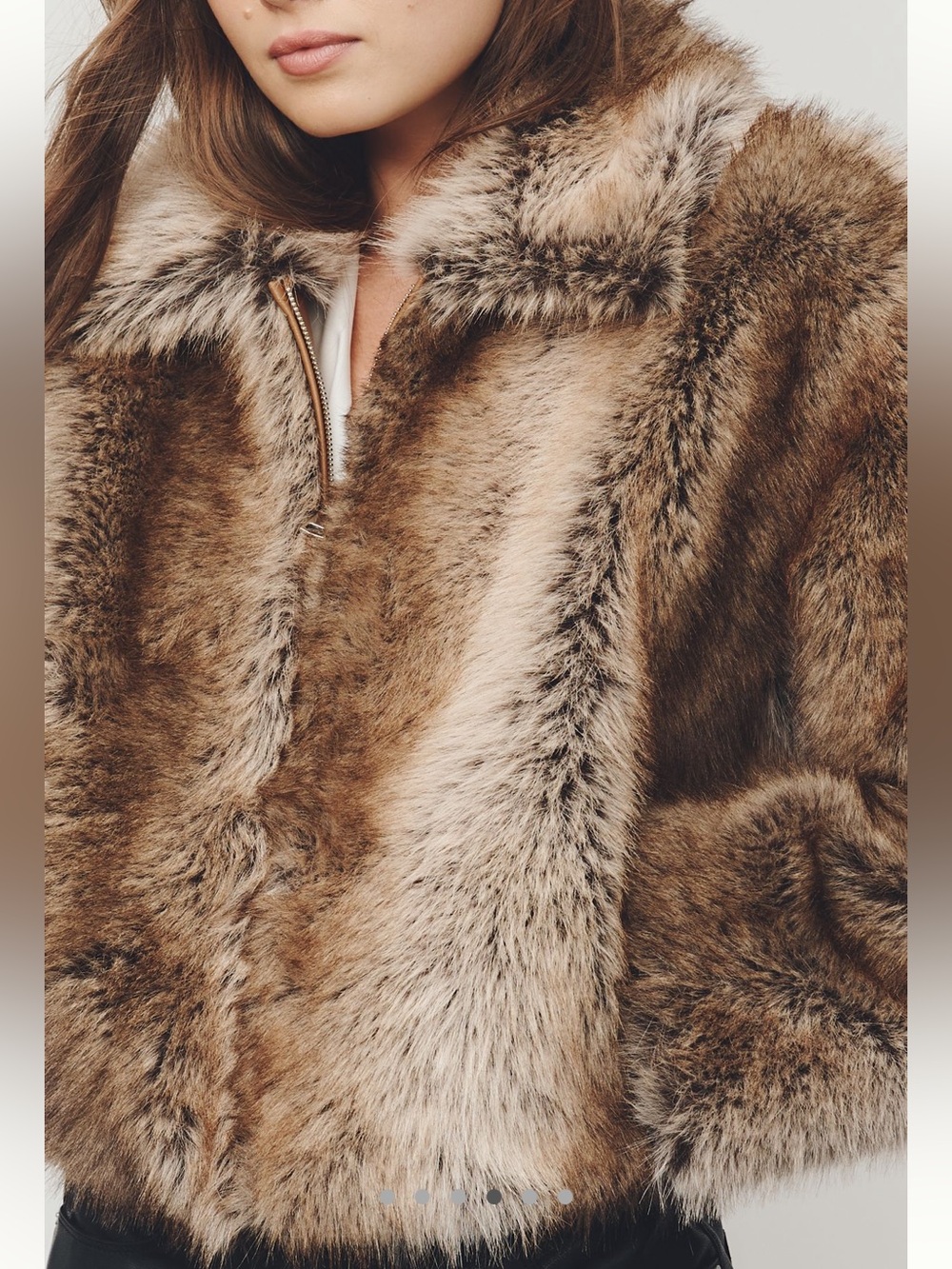 Anthropologie Faux-Fur Cropped Jacket Maeve Rae Collared New Large Brown Mink - Picture 3 of 14